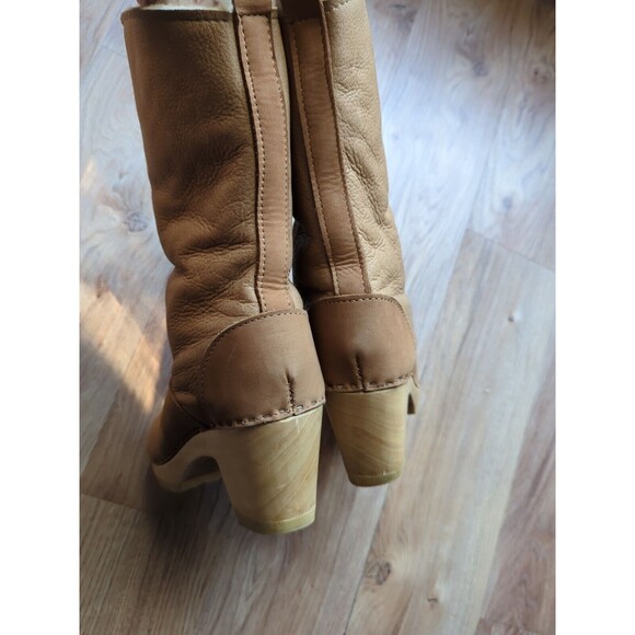 No 6 Pull On Shearling High Boot Wool Lined Wooden Clogs Womens 40 Honey - Picture 6 of 12